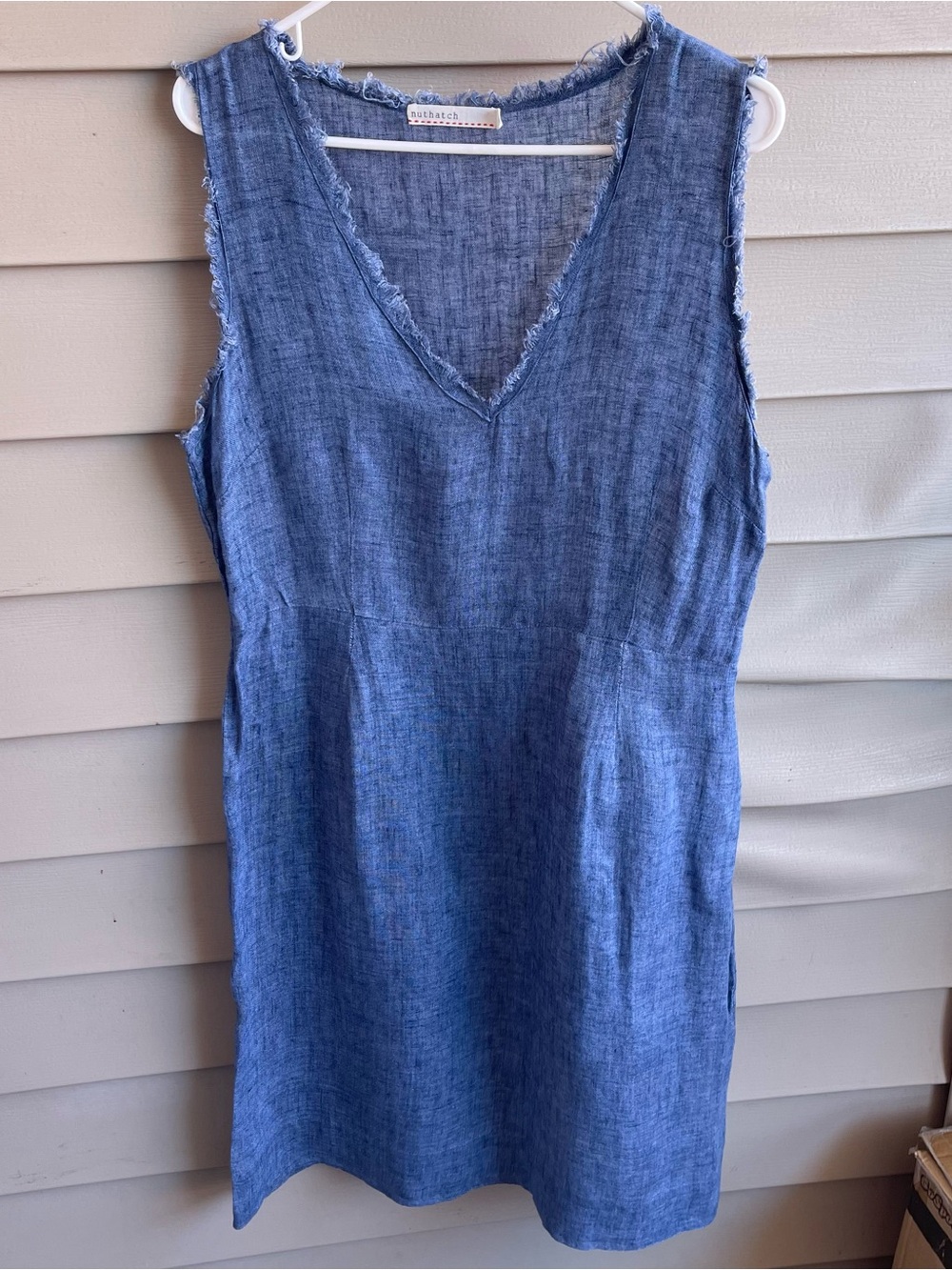 Nuthatch Tunic Shift Dress Womens Large Blue 100% Linen Minimalist Lagenlook